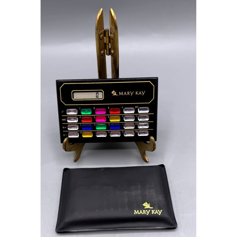 Mary Kay Vintage Jeweled Credit Card Calculator Black with Multi Color Gems Case